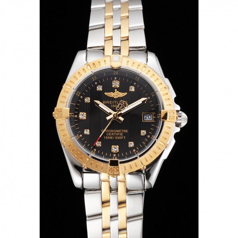 Breitling Colt Lady Black Dial Diamond Hour Marks Gold Bezel Stainless Steel Case Two Tone Bracelet-1