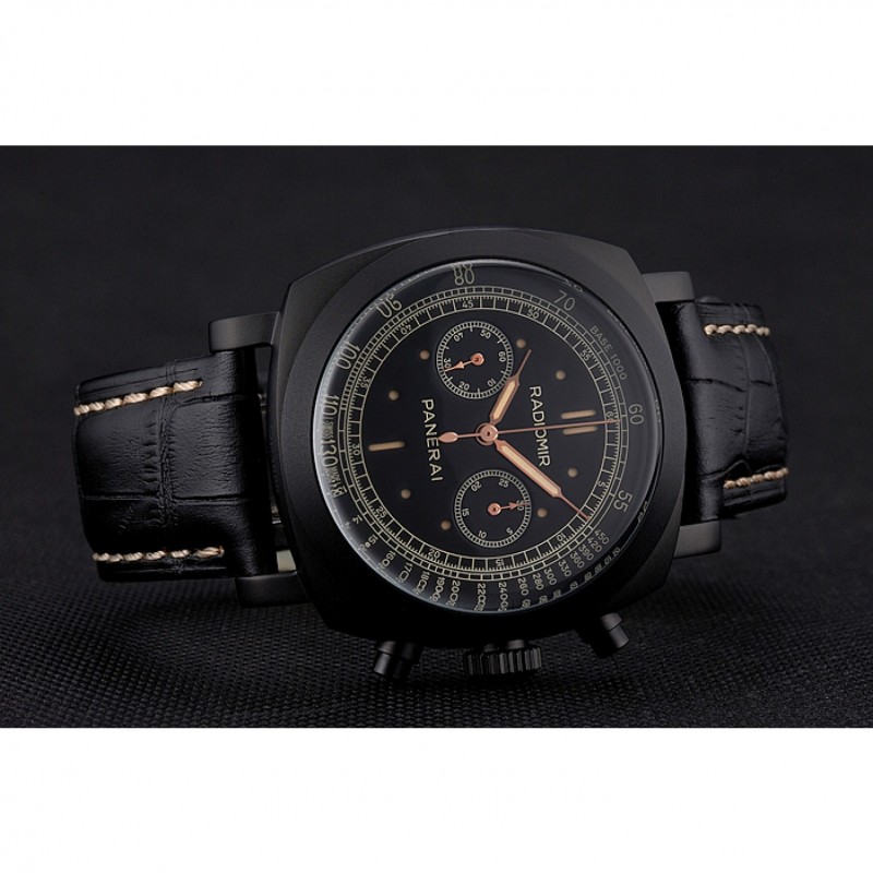 Swiss Panerai Radiomir 1940 Chronograph Black Dial Black Ionized Case Black Leather Strap-3