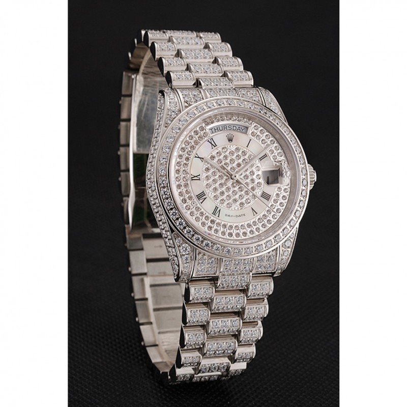 Best Replica Watches Swiss Rolex Day-Date Diamond Pave Dial Diamond Case Diamond Bracelet 1453950-1