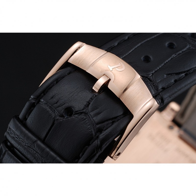 Piaget Emperador Limited Edition Black Dial Engraved Gold Case Black Leather Bracelet 1454137-5