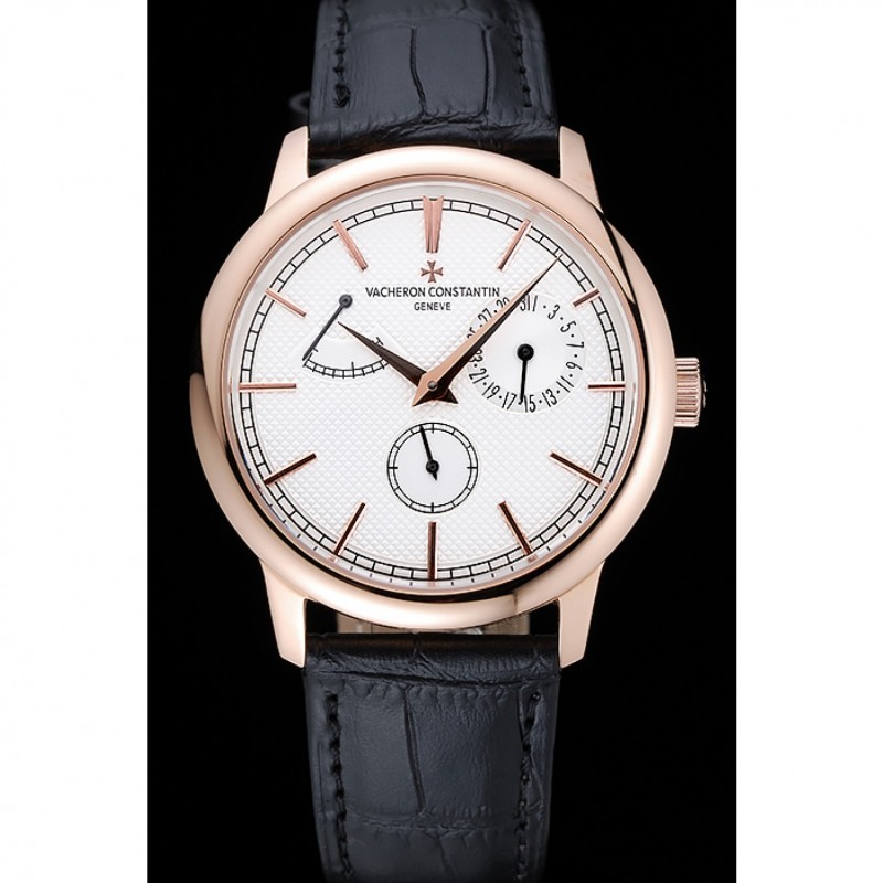 Vacheron Constantin Patrimony Power Reserve White Dial Gold Case Black Leather Bracelet 1454264-1