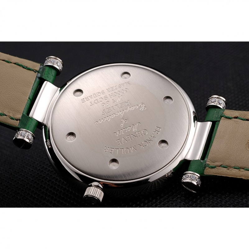 Franck Muller Double Mistery Ronde White Dial Stainless Steel Case Green Leather Strap-7