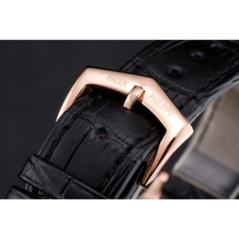 Patek Philippe Calatrava Date White Dial Rose Gold Case Black Leather Strap-5