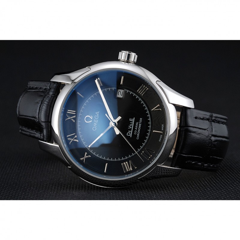 Omega DeVille Black Dial Stainless Steel Case Black Leather Strap 622829-4