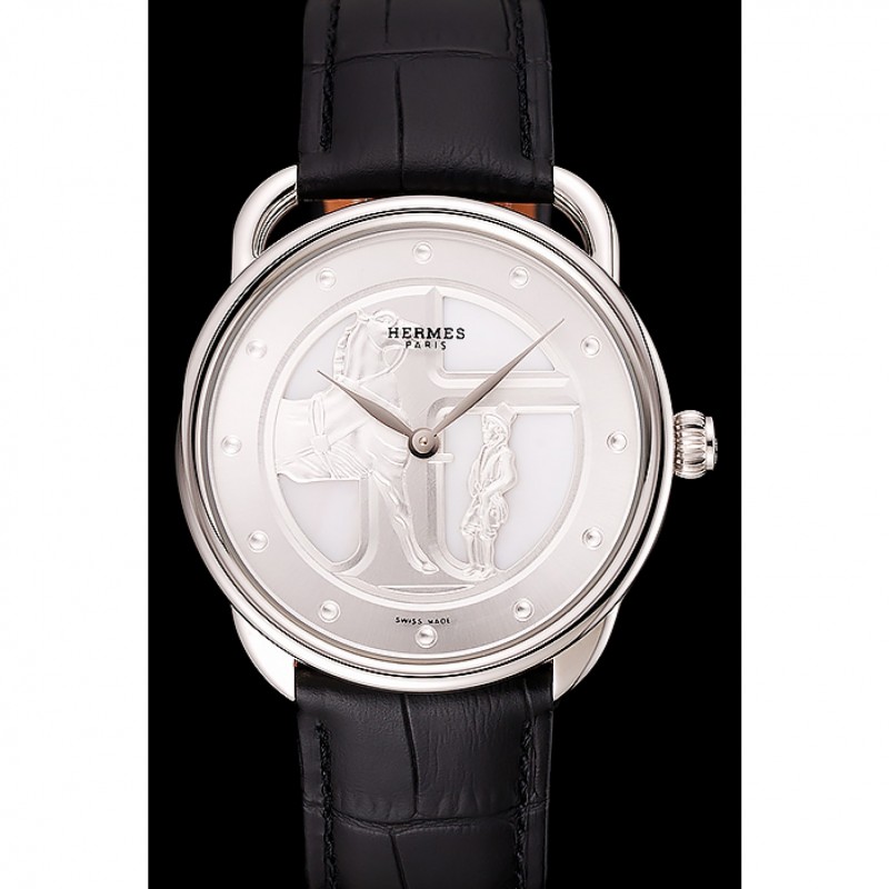 High End Hermes Classic Croco Leather Strap Silver Dial 801400-1