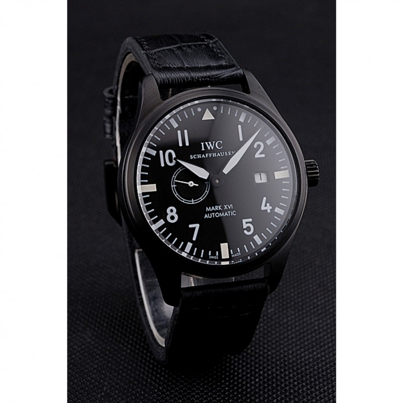 IWC Mark XVll Black Dial Black Stainless Steel Case Black Leather Strap-2