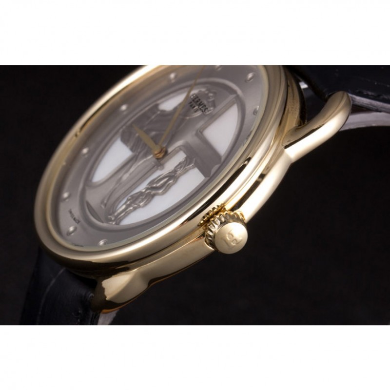 Hermes Classic Croco Leather Strap Silver Dial 801401-6