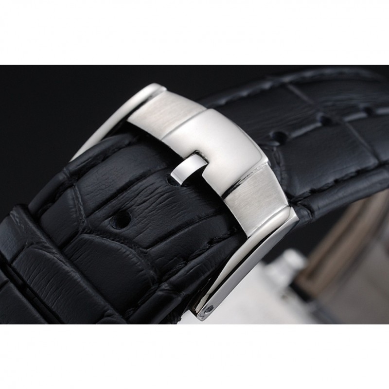 Piaget Emperador Limited Edition Black Dial Engraved Silver Case Black Leather Bracelet 1454136-5