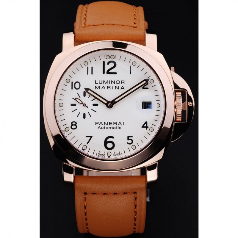 High Quality Replica Watches Panerai Luminor Marina White Dial Brown Leather Bracelet-1