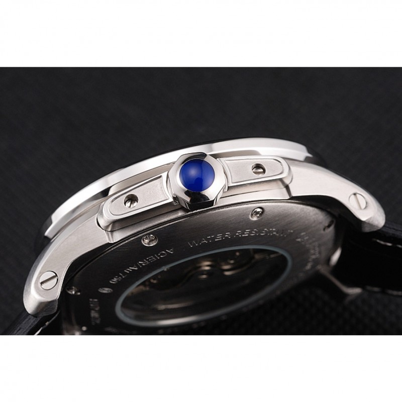 Cartier Calibre De Cartier Small Seconds White Dial Stainless Steel Case Black Leather Strap-8