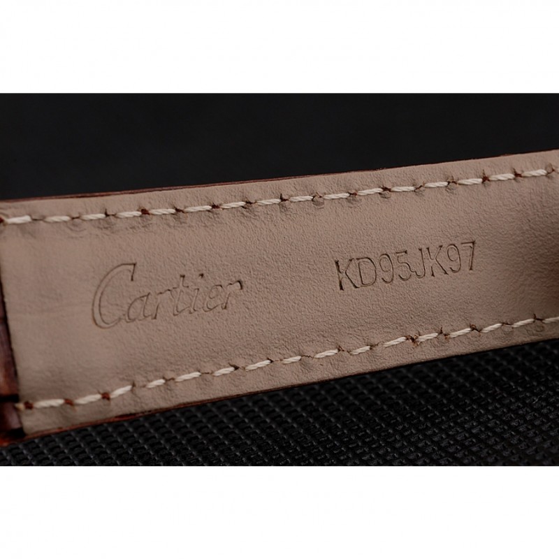High End Replica Watches Swiss Cartier Ballon Bleu 46 MM Diamond Dial Diamond Case Brown Leather Bracelet 1453895-5