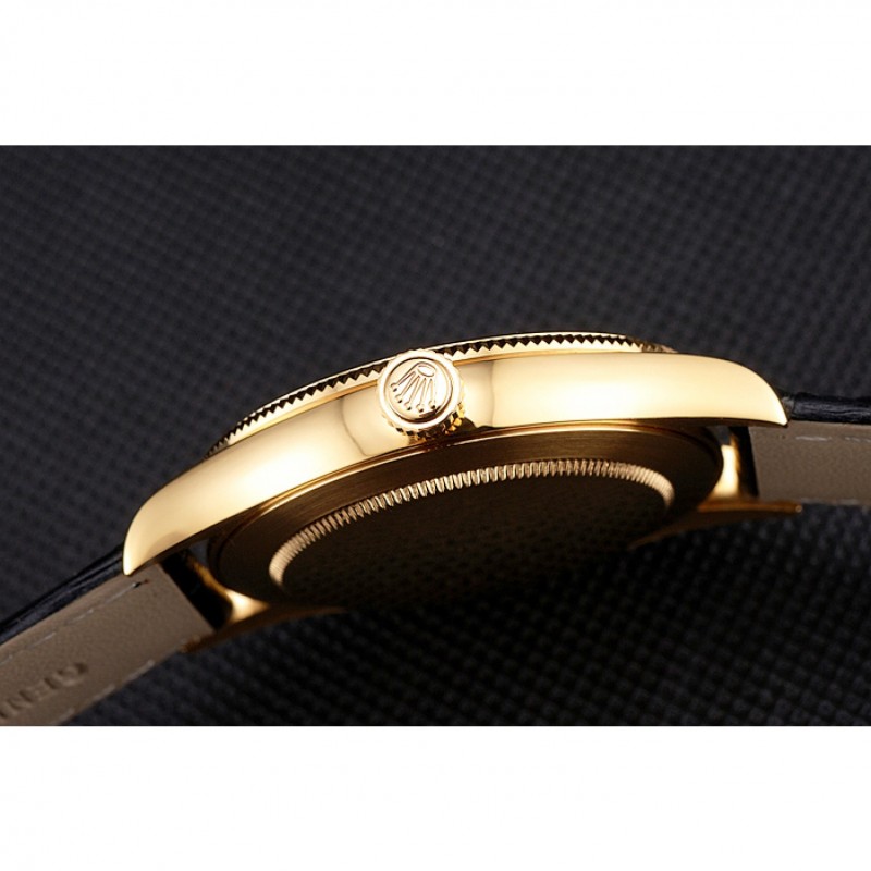 Swiss Rolex Cellini Date Black Dial Gold Case Black Leather Strap-8