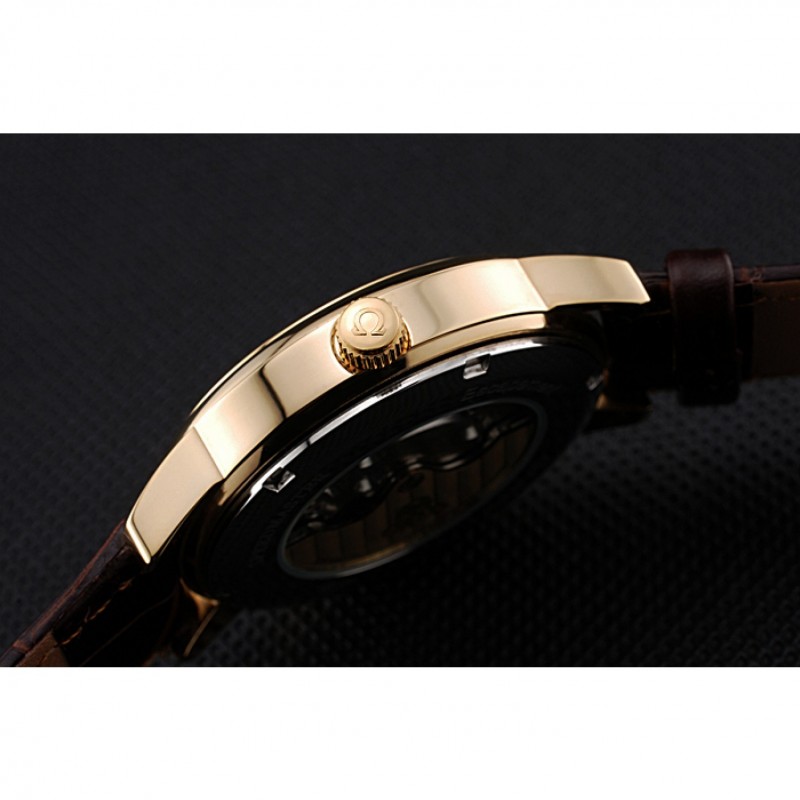 Omega DeVille Prestige Small Seconds Blue Dial Gold Case Brown Leather Bracelet 622601-5