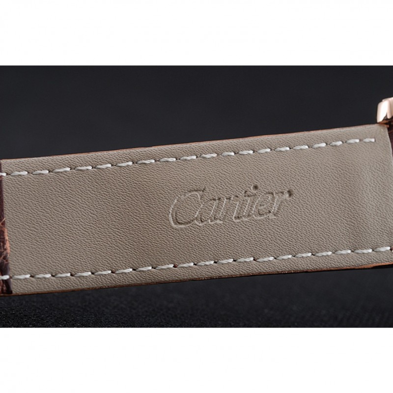 Cartier Rotonde White Dial Gold Case Brown Leather Bracelet 1454221-6