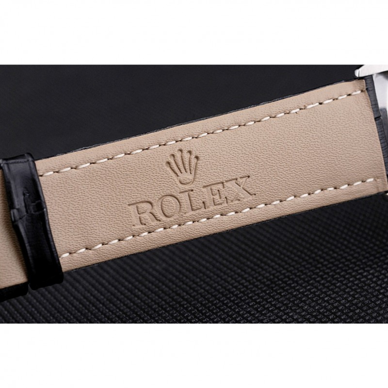 Swiss Rolex Datejust White Dial Stainless Steel Case Black Leather Strap-6