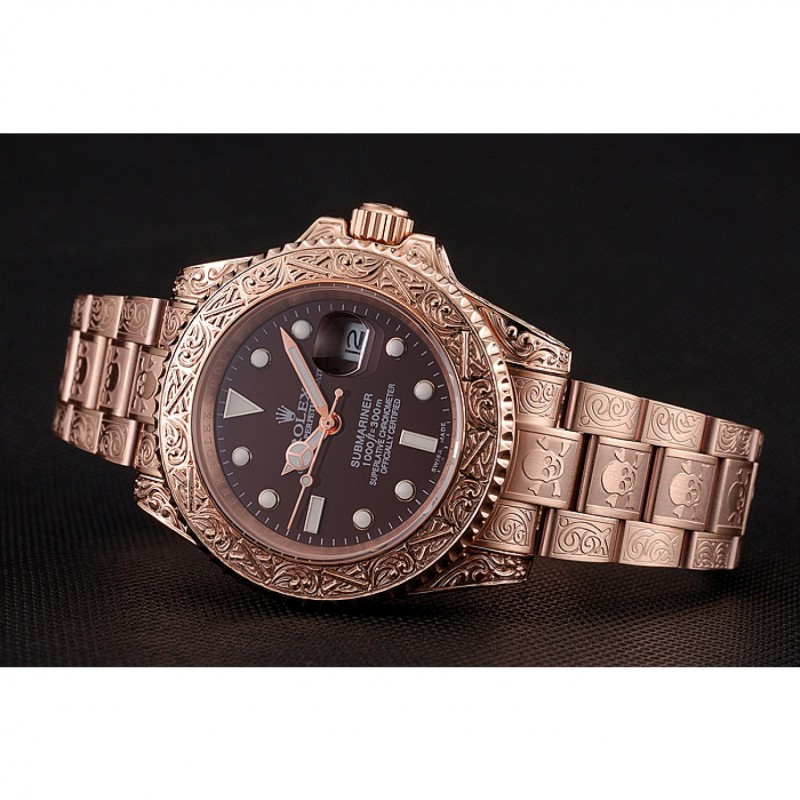 High Quality Replica Watches Swiss Rolex Submariner Skull Limited Edition Brown Dial Rose Gold Case And Bracelet 1454087-4