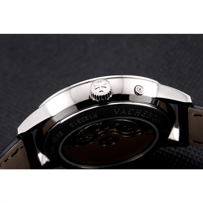 Swiss Vacheron Constantin Traditionnelle Power Reserve White Dial Stainless Steel Case Black Leather Strap-8