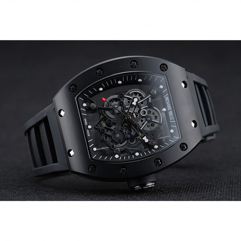 High Quality Richard Mille RM 055 Bubba Watson Black Case Black Rubber Bracelet 1454199-3