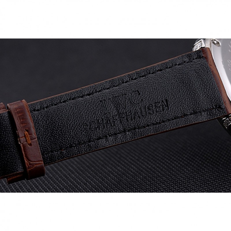 IWC Portugieser Chronograph White Dial Rose Gold Hands And Numerals Steel Case With Diamonds Brown Leather Strap-7