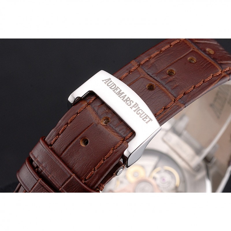 Swiss Audemars Piguet Royal Oak White Dial Stainless Steel Case Brown Leather Strap-5