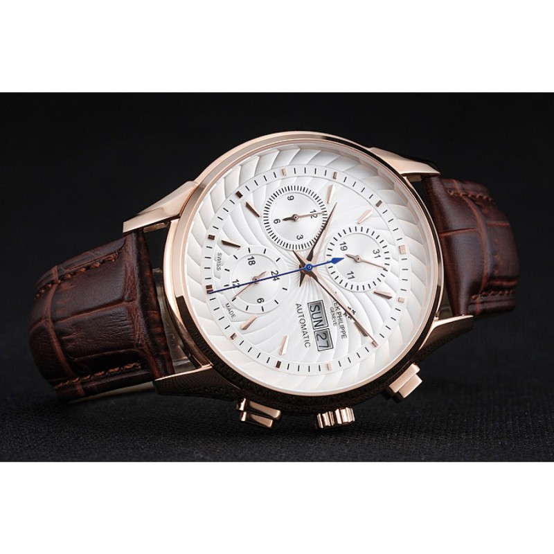 Patek Philippe Grand Complications White Dial Gold Case Brown Leather Bracelet 1454239-4