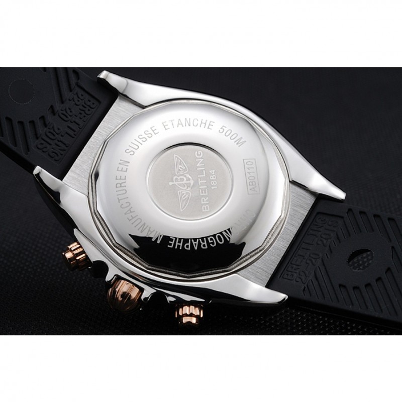 Breitling Chronomat Rose-Gold Highlight Ribbed Black Rubber Strap White Dial-5