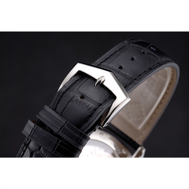Swiss Patek Philippe Calatrava Black Dial Stainless Steel Case Black Leather Strap-5