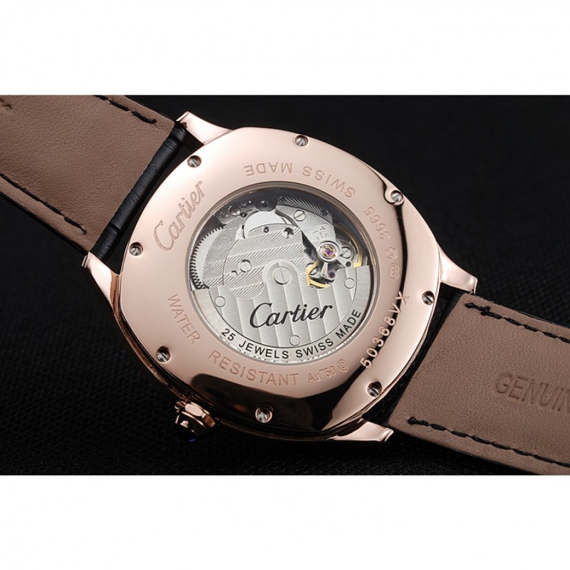 Cartier Drive De Cartier Black Dial Gold Diamond Case Black Leather Bracelet 1454217-5