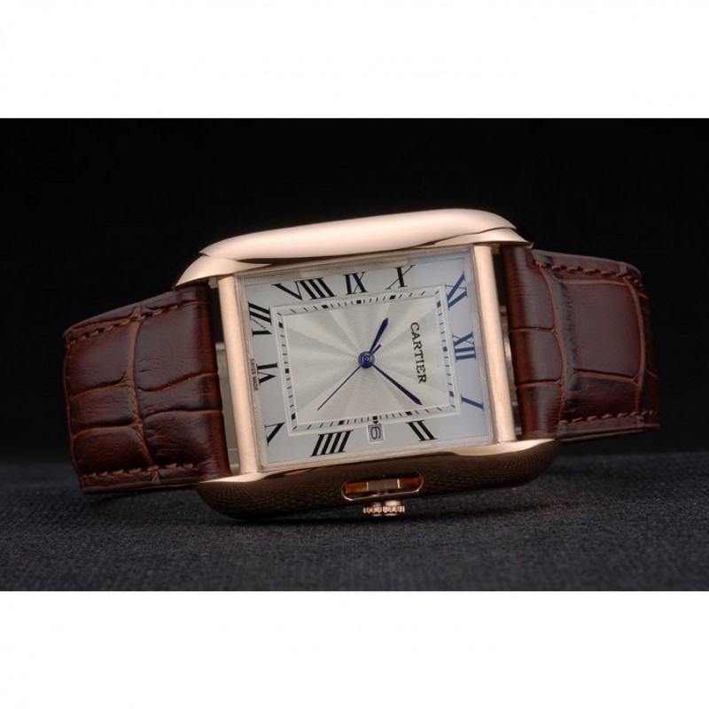 Cartier Tank Anglaise 36mm White Dial Gold Case Brown Leather Bracelet-3