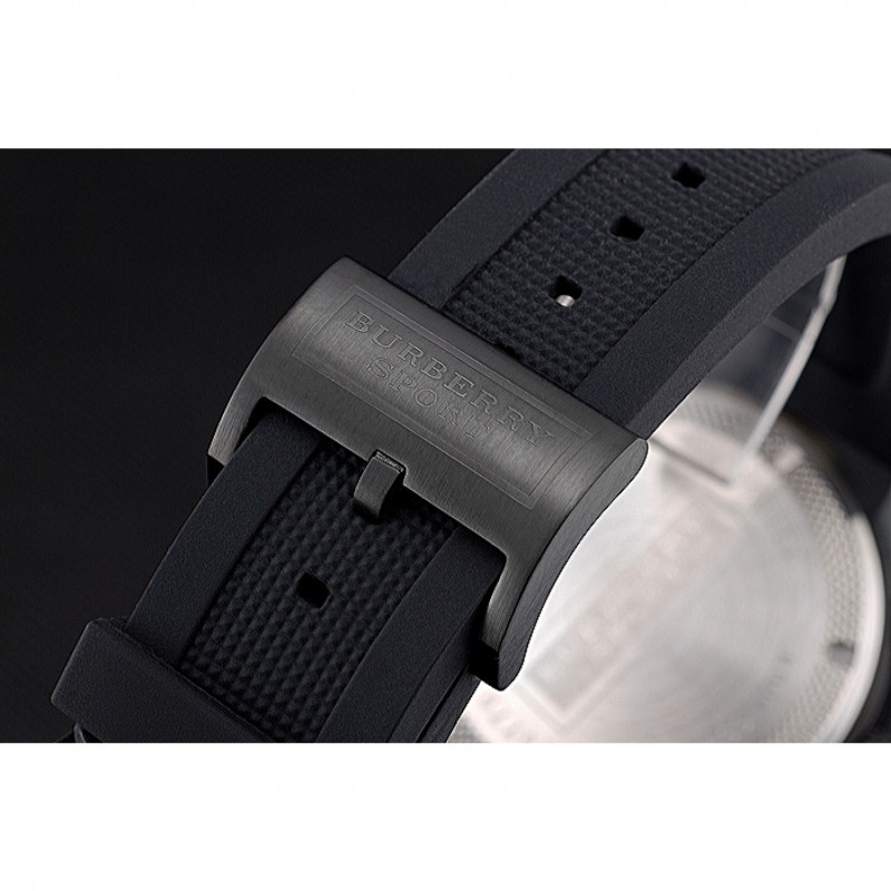 SS Replica Watches Round Burberry Sport Athlete Chronograph Black Case Triple-eye Black Rubber Bracelet 622619-5