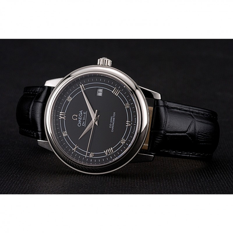 Omega De Ville Prestige Black Dial Stainless Steel Case Black Leather Strap-3