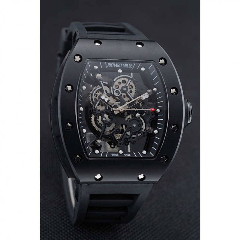 High Quality Richard Mille RM 055 Bubba Watson Black Case Black Rubber Bracelet 1454199-2