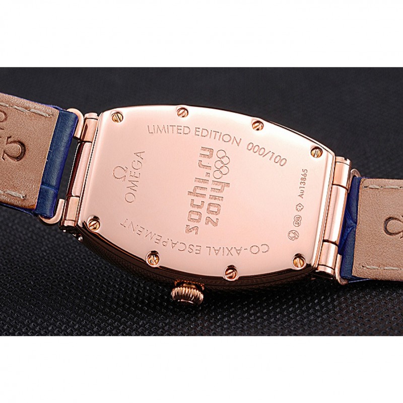 Omega Sochi Petrograd White Dial Gold Case Blue Leather Strap 622820-8