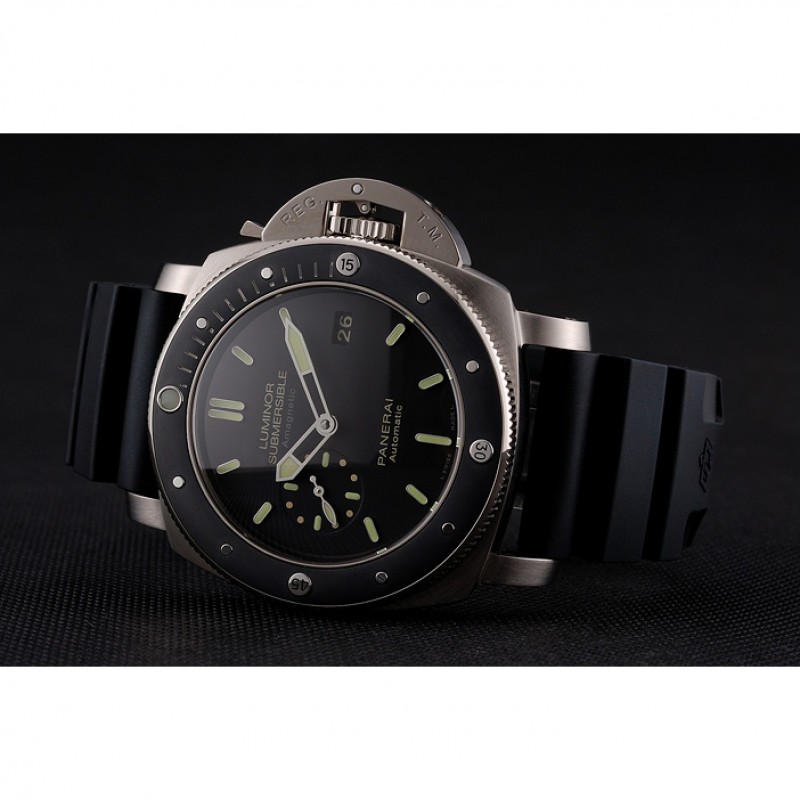 Cheap Replica Watches Swiss Panerai Luminor Submersible Black Dial Stainless Steel Case Black Bezel Black Rubber Strap-3