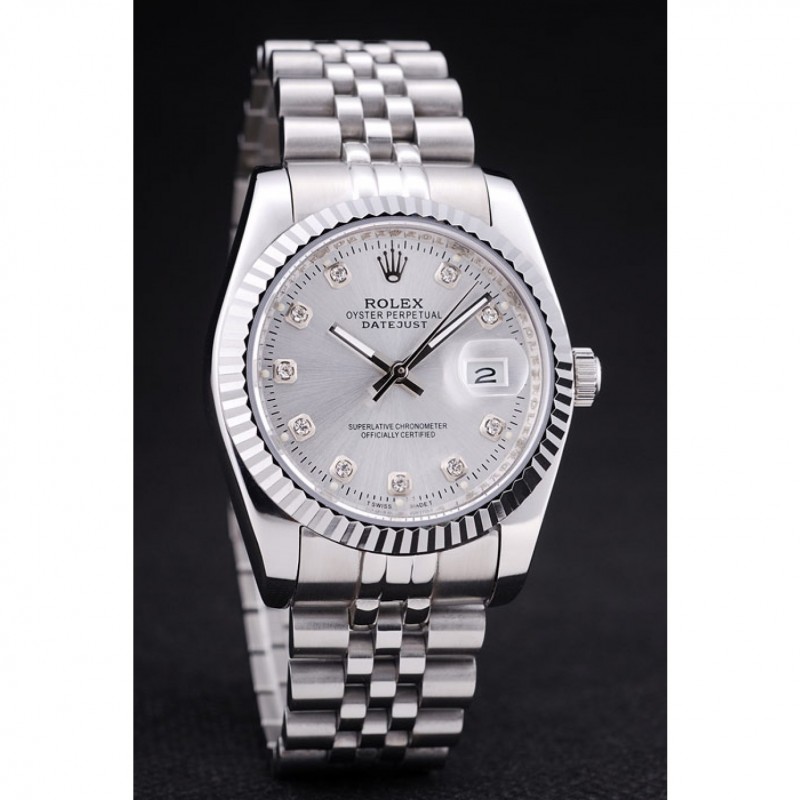 Rolex Datejust Silver Dial Diamonds Ribbed Bezel 7455-2