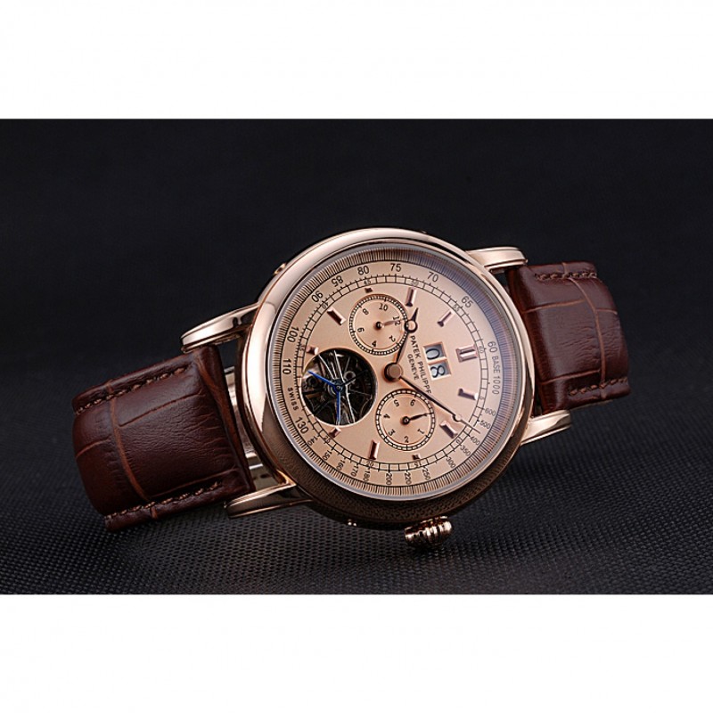 High Quality Replica Watches Patek Philippe Geneve Grand Complications Rose Dial Tourbillon Brown Leather Band 622158-3