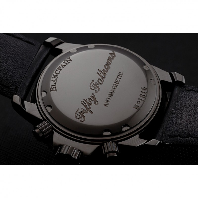 Blancpain Fifty Fathoms Speed Command Carbon Fiber Dial With Red Markings Black PVD Case Black Leather Strap 1453775-7