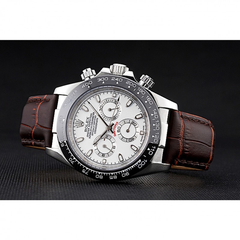 AAA Rolex Cosmograph Daytona Stainless Steel Case White Dial Brown Leather Bracelet 622631-4