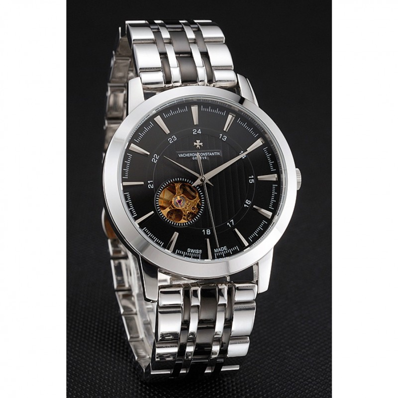 Vacheron Constantin Tourbillon Black Dial Stainless Steel Case Two Tone Steel Black Bracelet-2