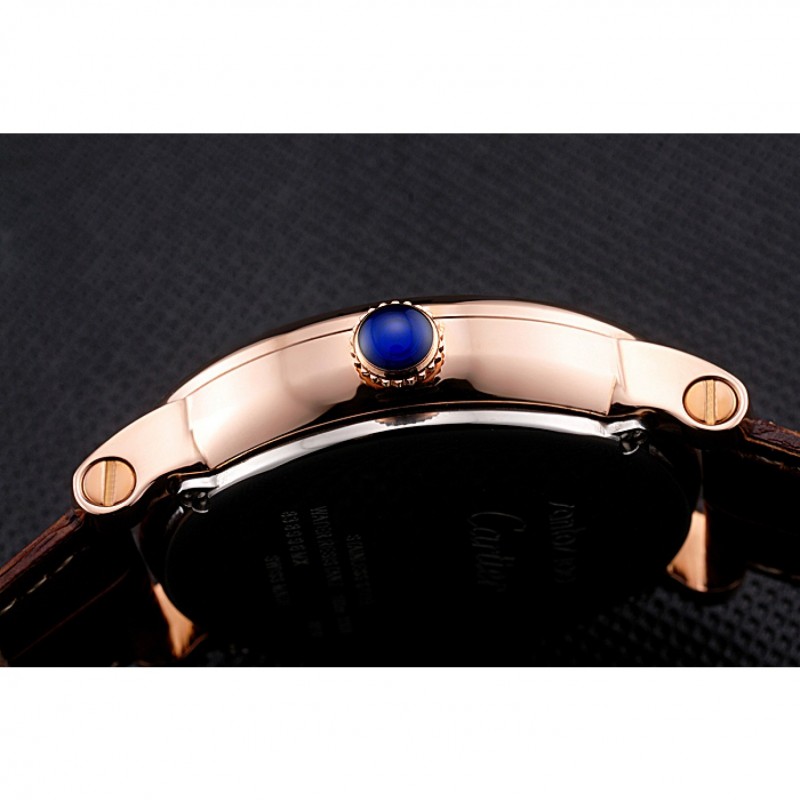 SS Cartier Rotonde Date White Dial Rose Gold Case Brown Leather Strap-8