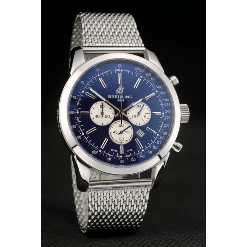 Breitling Transocean Stainless Steel Case Blue Dial-1