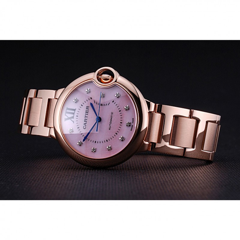 AAA Replica Watches Swiss Cartier Ballon Bleu de Cartier Pink Diamond Dial Gold Bracelet 622556-4