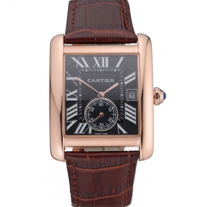 Cartier Tank MC Black Dial Gold Case Brown Leather Strap 622582-0