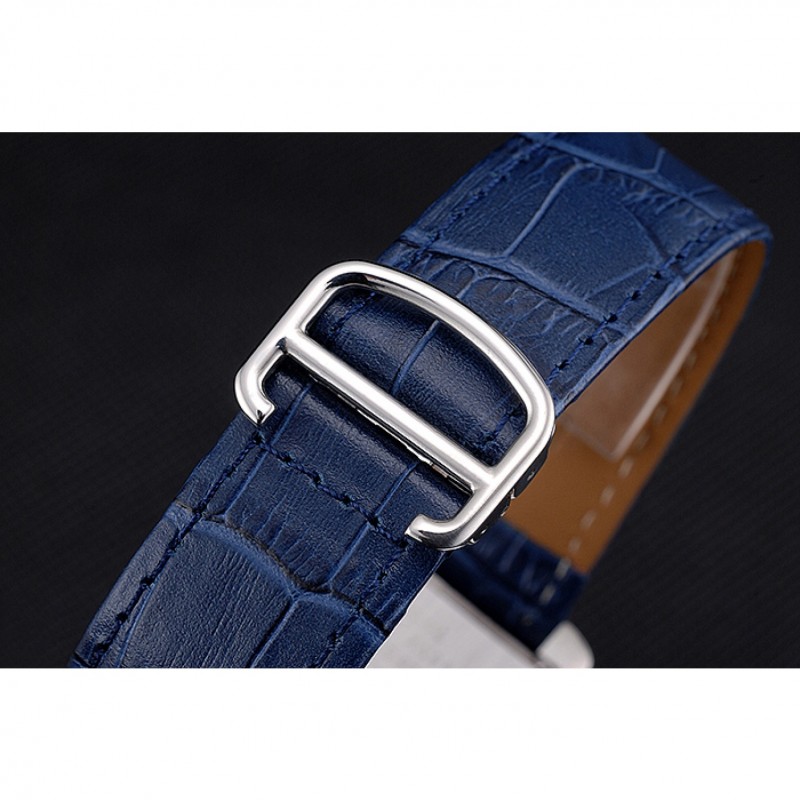 Cheap Replica Watches Cartier Tank MC Blue Dial Stainless Steel Case Blue Leather Bracelet 622691-5
