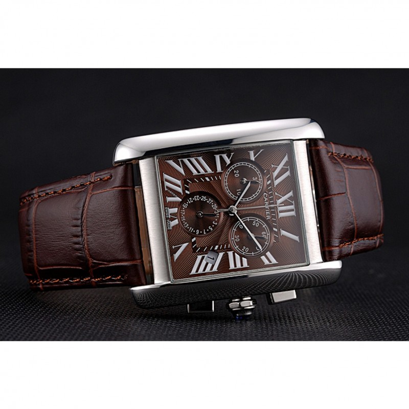 Cartier Tank MC Brown Dial Stainless Steel Case Brown Leather Bracelet 622692-3
