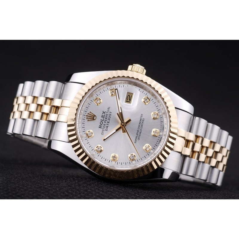 Rolex Datejust Silver Dial Diamonds Ribbed Bezel 7454-4