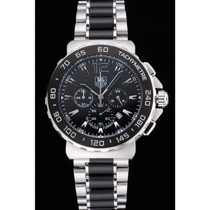 Cheap Replica Watches Tag Heuer Formula 1 Chronograph Black Dial Black Bezel Two Tone Stainless Steel Band 622412-1