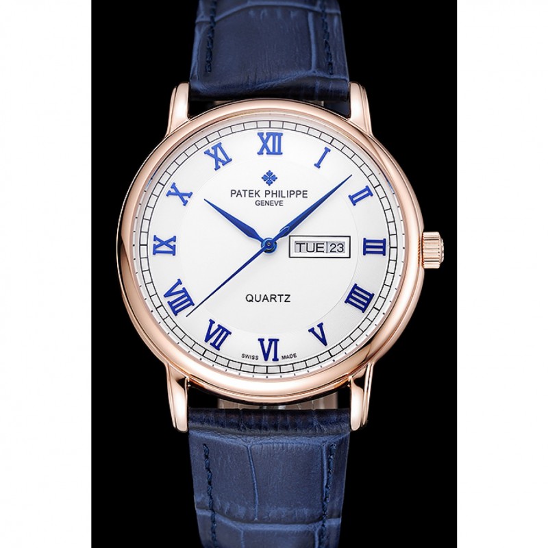 Patek Philippe Calatrava White Dial Blue Roman Numerals Gold Case Blue Leather Bracelet 1454056-1