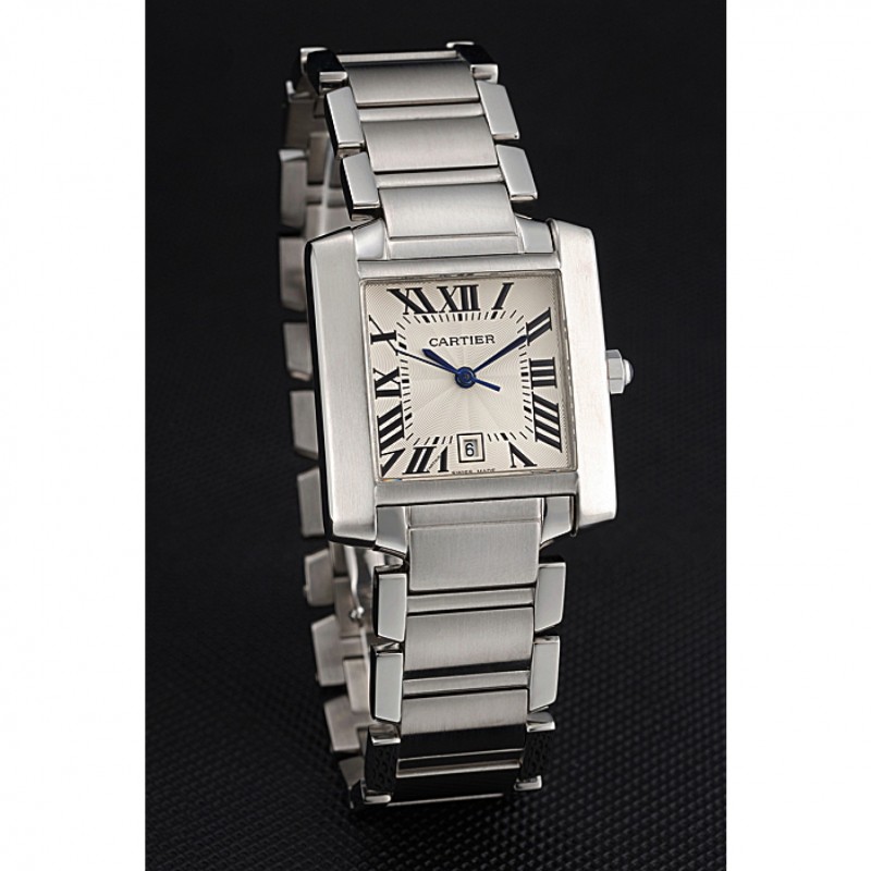 Swiss Cartier Tank Francaise Steel Case White Dial Roman Numerals Stainless Steel Bracelet 622649-2
