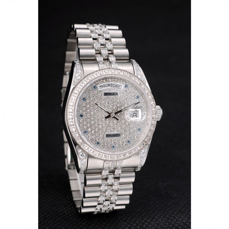 Rolex DayDate Diamond Plated Stainless Steel Bracelet Diamond Plated Dial 41985-2